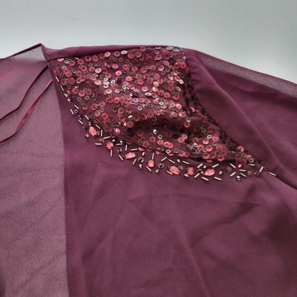 NEW 18 SLNY CHIFFON EMBELLISHED lightweight maroon sheer cardigan jacket 2X NWT - Picture 5 of 9
